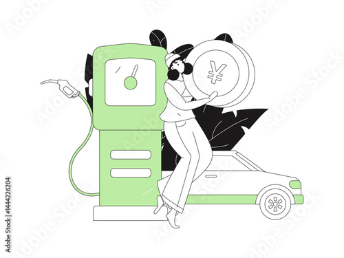 Vector Internet operation hand-drawn illustration of people getting discounts for refueling their cars
