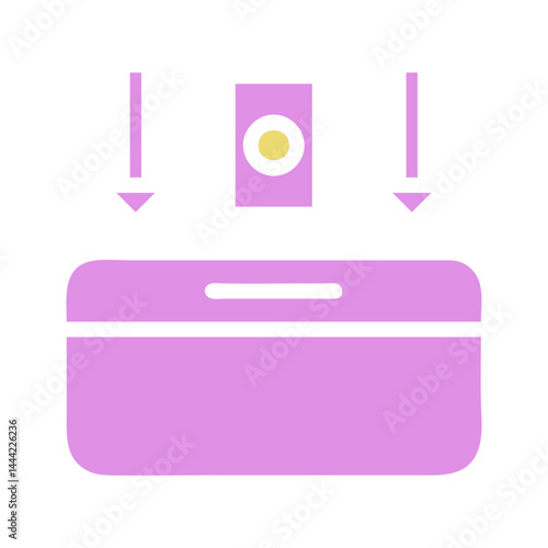 Simplified lavender donation box illustration with directional arrows indicating giving