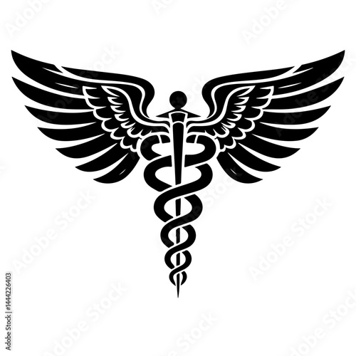 caduceus medical symbol on a black background