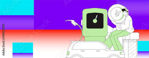 Vector Internet operation hand-drawn illustration of people getting discounts for refueling their cars
