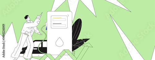 Vector Internet operation hand-drawn illustration of people getting discounts for refueling their cars
