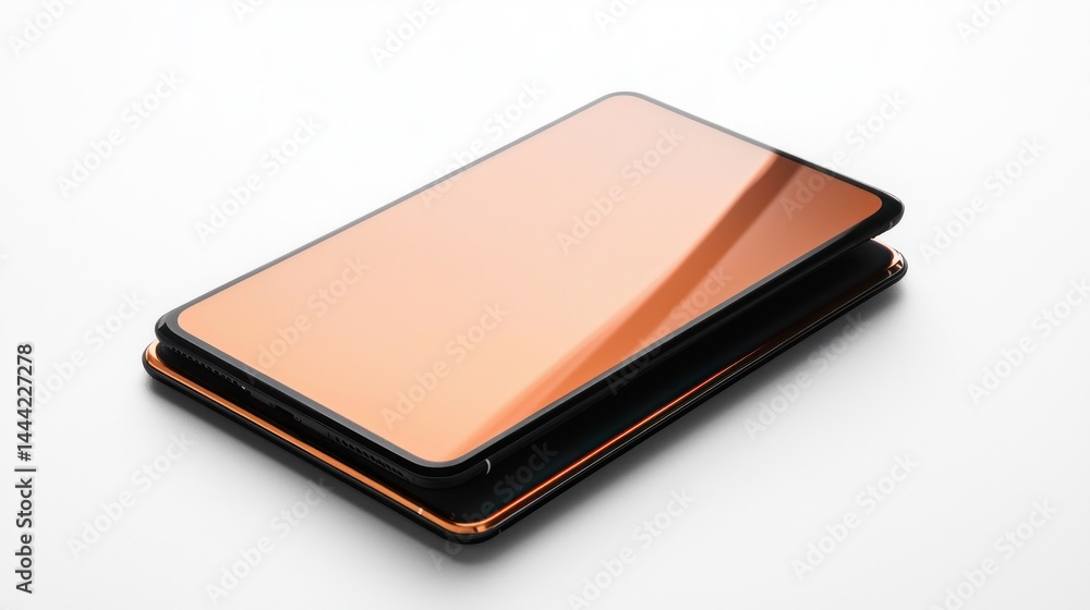 Foldable smartphone with black border digital display on white background Foldable smartphone with black border digital display on white background