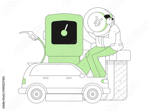 Vector Internet operation hand-drawn illustration of people getting discounts for refueling their cars
