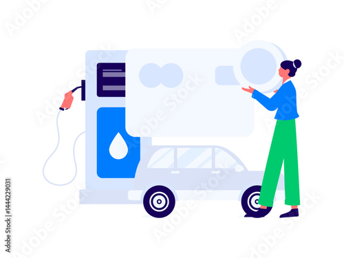 Vector Internet operation hand-drawn illustration of people getting discounts for refueling their cars
