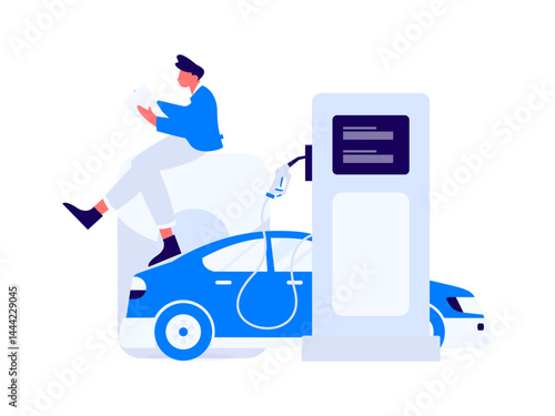 Vector Internet operation hand-drawn illustration of people getting discounts for refueling their cars
