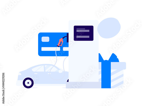 Vector Internet operation hand-drawn illustration of people getting discounts for refueling their cars
