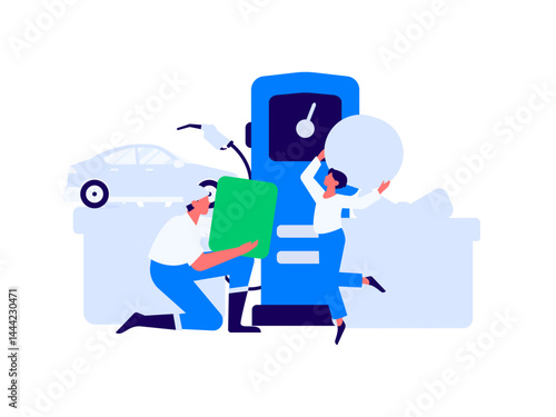 Vector Internet operation hand-drawn illustration of people getting discounts for refueling their cars
