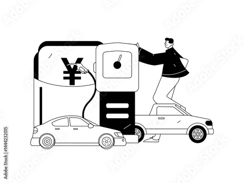 Vector Internet operation hand-drawn illustration of people getting discounts for refueling their cars
