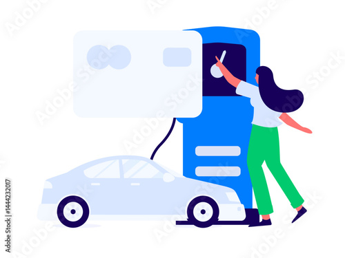 Vector Internet operation hand-drawn illustration of people getting discounts for refueling their cars

