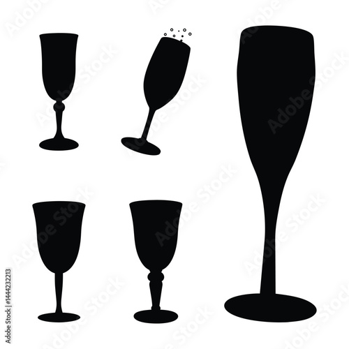 champagne glass vector art, glasses silhouette, white background.