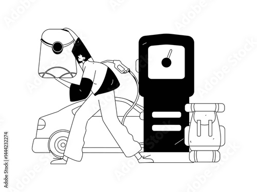 Vector Internet operation hand-drawn illustration of people getting discounts for refueling their cars
