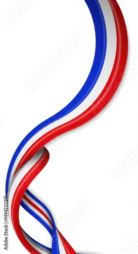 Elegant Swirling French Flag Ribbon Design  A vibrant tricolore ribbon elegantly swirls, creating a dynamic and visually appealing design perfect for celebratory occasions or patriotic themes.