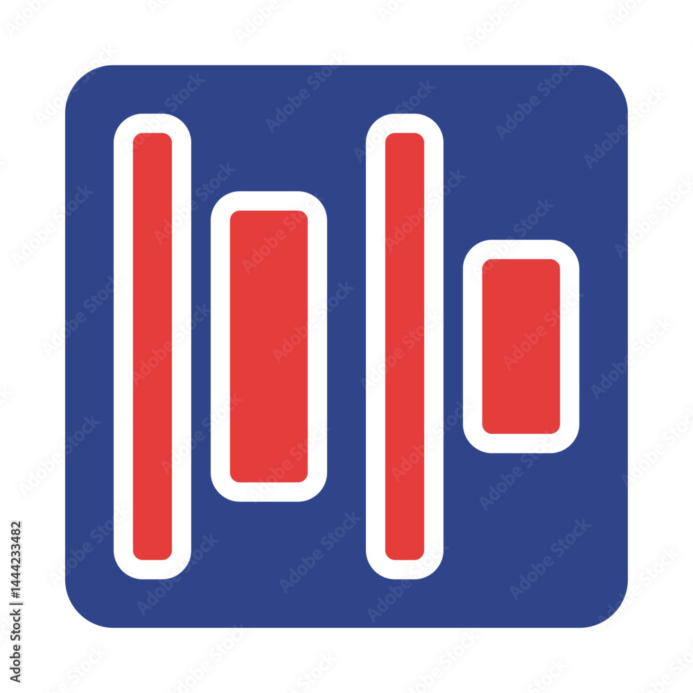 Abstract geometric design featuring bold red shapes on a blue rounded square Abstract geometric design featuring bold red shapes on a blue rounded square