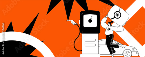 Vector Internet operation hand-drawn illustration of people getting discounts for refueling their cars
