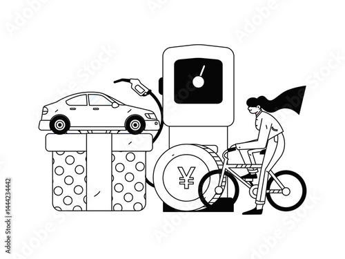 Vector Internet operation hand-drawn illustration of people getting discounts for refueling their cars
