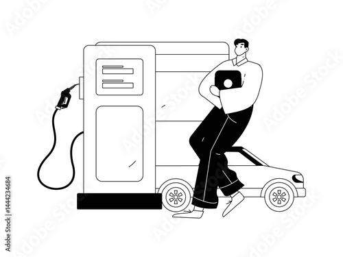 Vector Internet operation hand-drawn illustration of people getting discounts for refueling their cars
