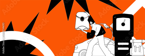 Vector Internet operation hand-drawn illustration of people getting discounts for refueling their cars
