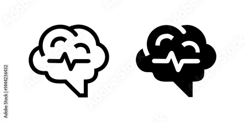 A minimalist vector icon set featuring a brain activity symbol, perfect for mental health and learning designs.