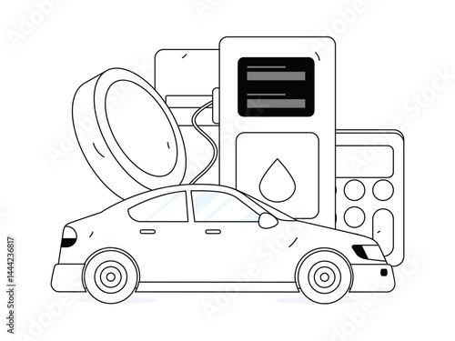 Vector Internet operation hand-drawn illustration of people getting discounts for refueling their cars
