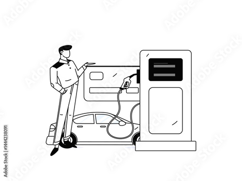 Vector Internet operation hand-drawn illustration of people getting discounts for refueling their cars
