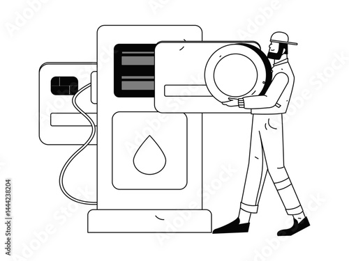 Vector Internet operation hand-drawn illustration of people getting discounts for refueling their cars
