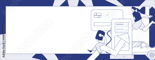 Vector Internet operation hand-drawn illustration of people getting discounts for refueling their cars
