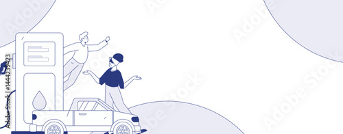 Vector Internet operation hand-drawn illustration of people getting discounts for refueling their cars
