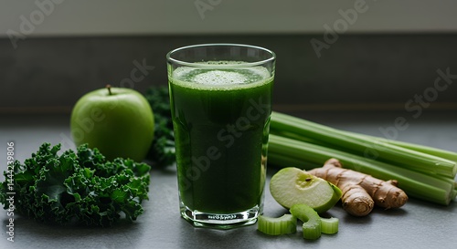 Obraz na płótnie Green Juice Still Life with Apple Kale Celery and Ginger w salonie