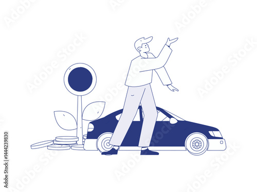 Vector Internet operation hand-drawn illustration of people getting discounts for refueling their cars

