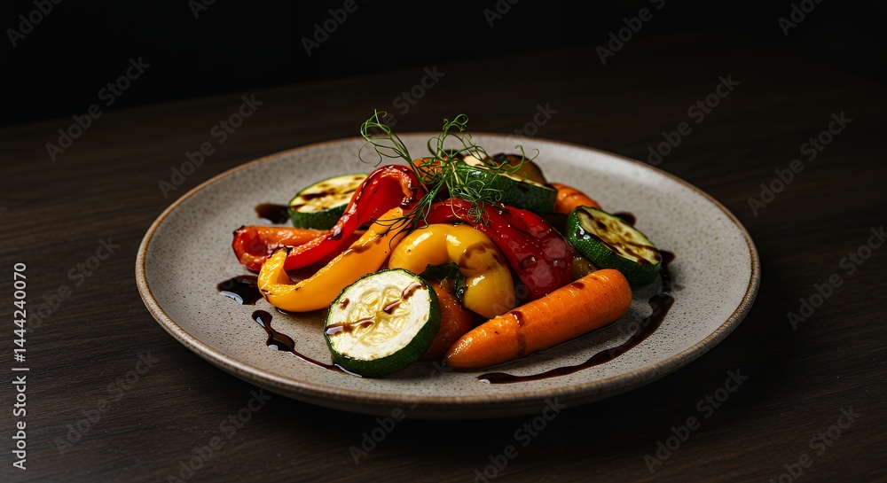Grilled Vegetables on Plate with Balsamic Glaze Healthy Meal