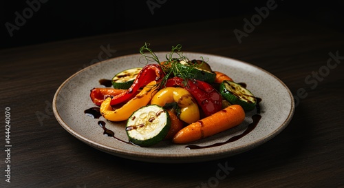 Obraz na płótnie Grilled Vegetables on Plate with Balsamic Glaze Healthy Meal w salonie