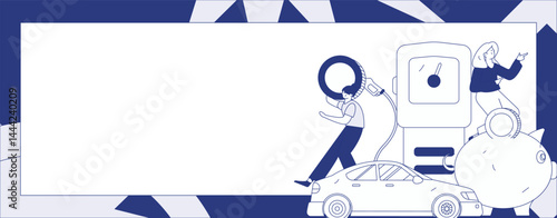 Vector Internet operation hand-drawn illustration of people getting discounts for refueling their cars

