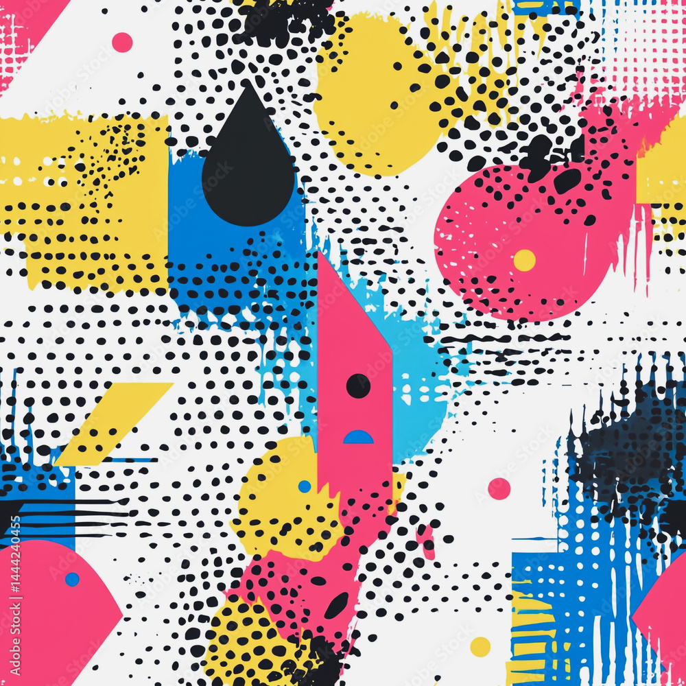 Abstract white background with colorful Memphis style seamless pattern. Creative minimalist style art background for children or trendy design with basic shapes. Simple childish scribble backdrop