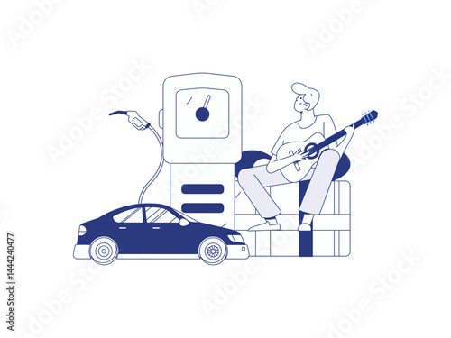 Vector Internet operation hand-drawn illustration of people getting discounts for refueling their cars

