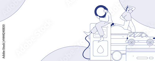 Vector Internet operation hand-drawn illustration of people getting discounts for refueling their cars
