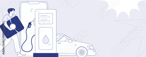 Vector Internet operation hand-drawn illustration of people getting discounts for refueling their cars
