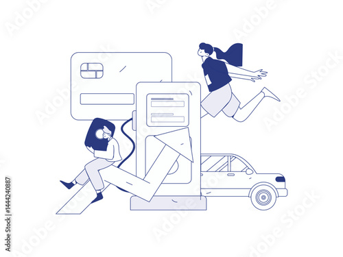 Vector Internet operation hand-drawn illustration of people getting discounts for refueling their cars
