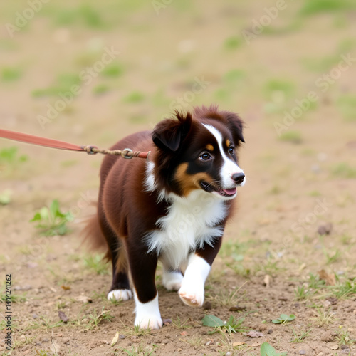 baillement du rigolo tout petit border collie marron et blanc