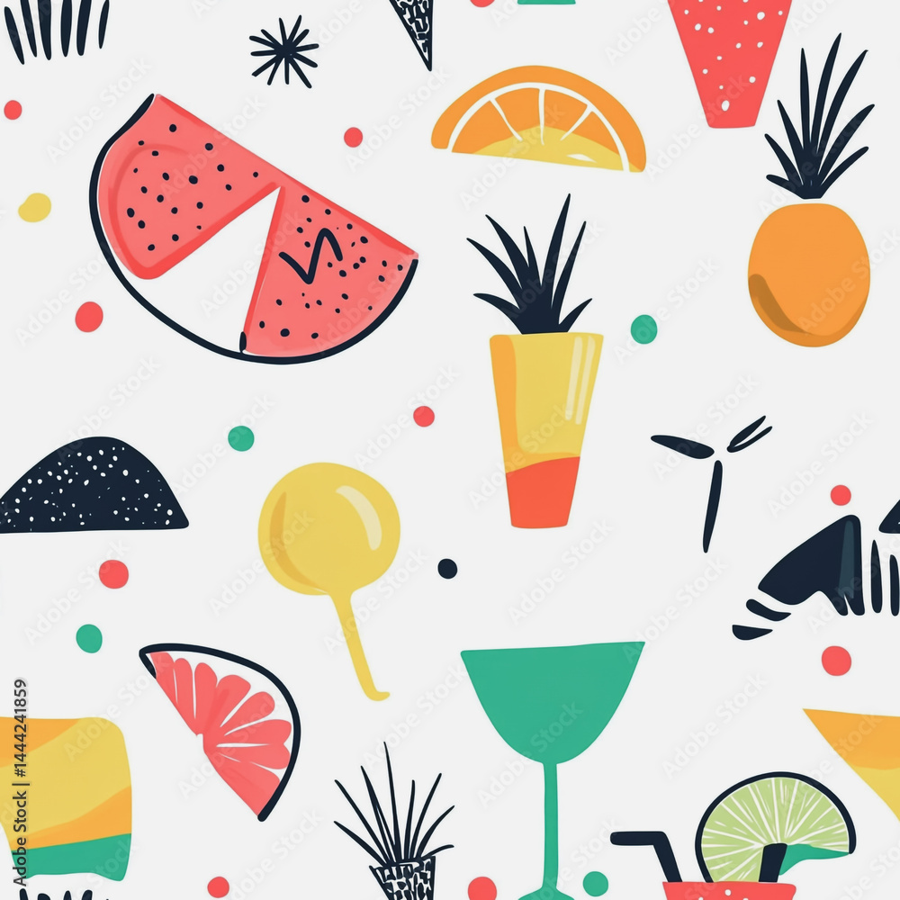 Abstract white background with colorful Memphis style seamless pattern. Creative minimalist style art background for children or trendy design with basic shapes. Simple childish scribble backdrop