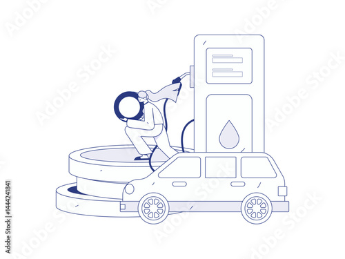 Vector Internet operation hand-drawn illustration of people getting discounts for refueling their cars
