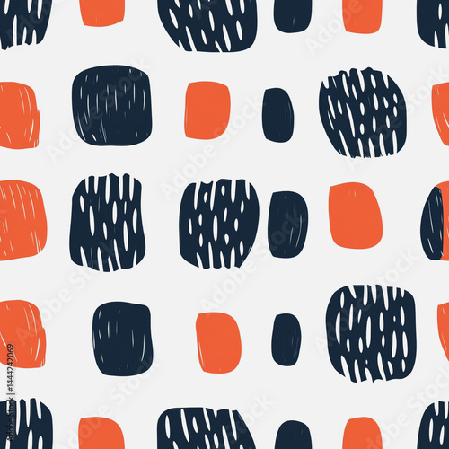 Obraz na płótnie Abstract white background with colorful Memphis style seamless pattern. Creative minimalist style art background for children or trendy design with basic shapes. Simple childish scribble backdrop w salonie
