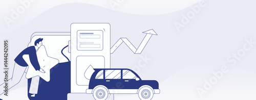 Vector Internet operation hand-drawn illustration of people getting discounts for refueling their cars
