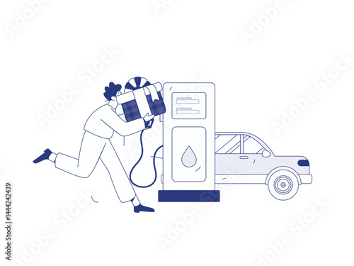 Vector Internet operation hand-drawn illustration of people getting discounts for refueling their cars

