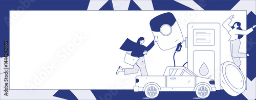 Vector Internet operation hand-drawn illustration of people getting discounts for refueling their cars
