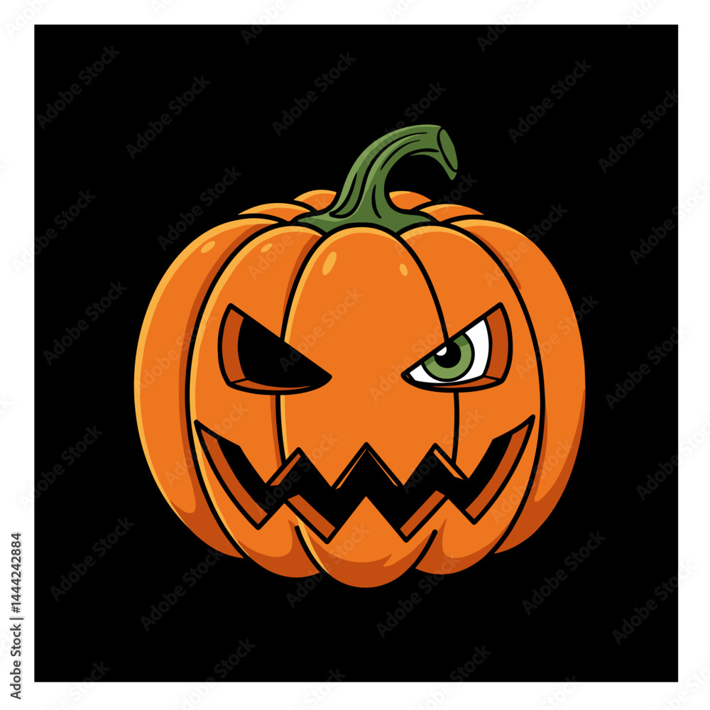 Halloween pumpkin with a mischievous expression against a black background Halloween pumpkin with a mischievous expression against a black background