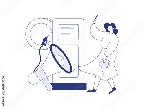 Vector Internet operation hand-drawn illustration of people getting discounts for refueling their cars
