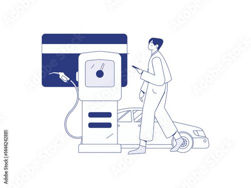 Vector Internet operation hand-drawn illustration of people getting discounts for refueling their cars
