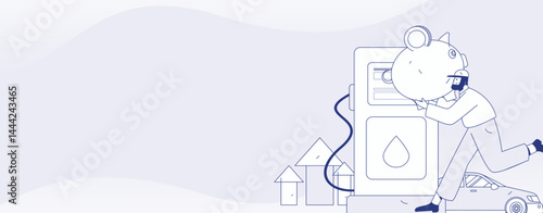 Vector Internet operation hand-drawn illustration of people getting discounts for refueling their cars
