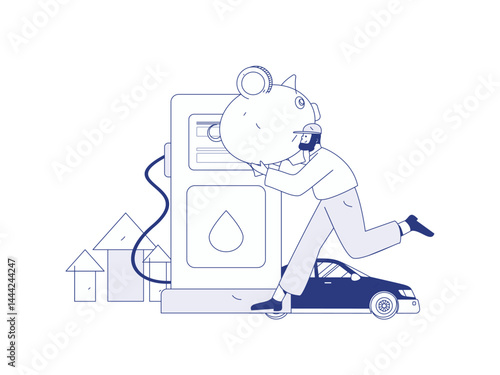 Vector Internet operation hand-drawn illustration of people getting discounts for refueling their cars
