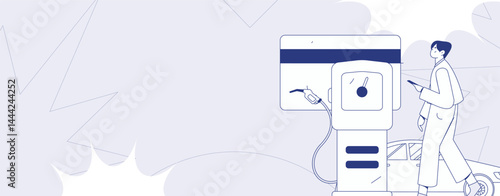 Vector Internet operation hand-drawn illustration of people getting discounts for refueling their cars
